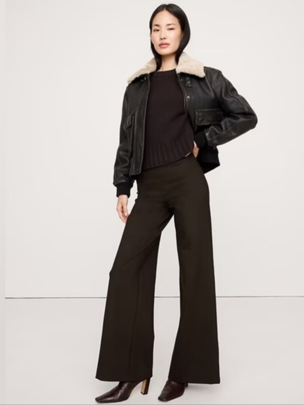 Banana Republic Wide-Leg Everywhere Ponte Pull-On Pant - Ganache Brown - Small